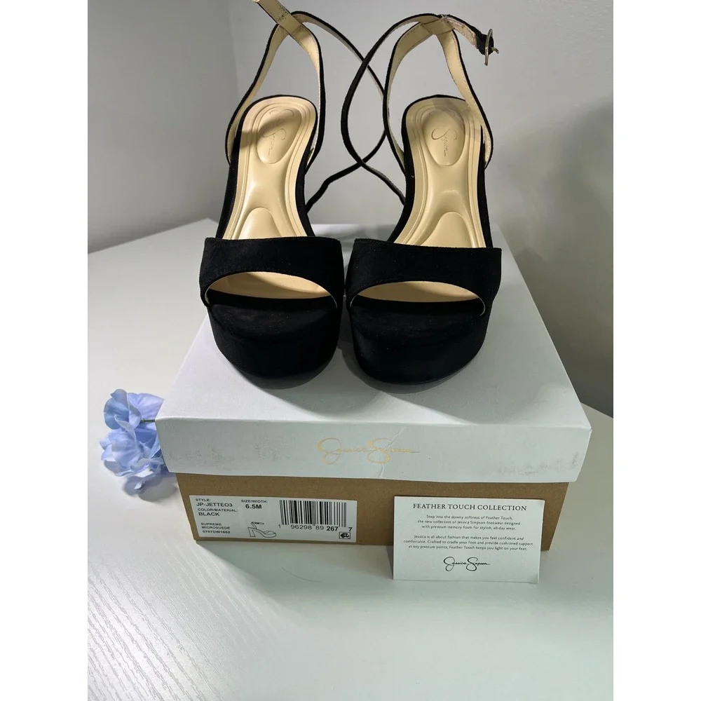 Jessica Simpson Jetteo3 Black Microsuede Platform Sandals Heels 6.5M JP-JETTEO3
